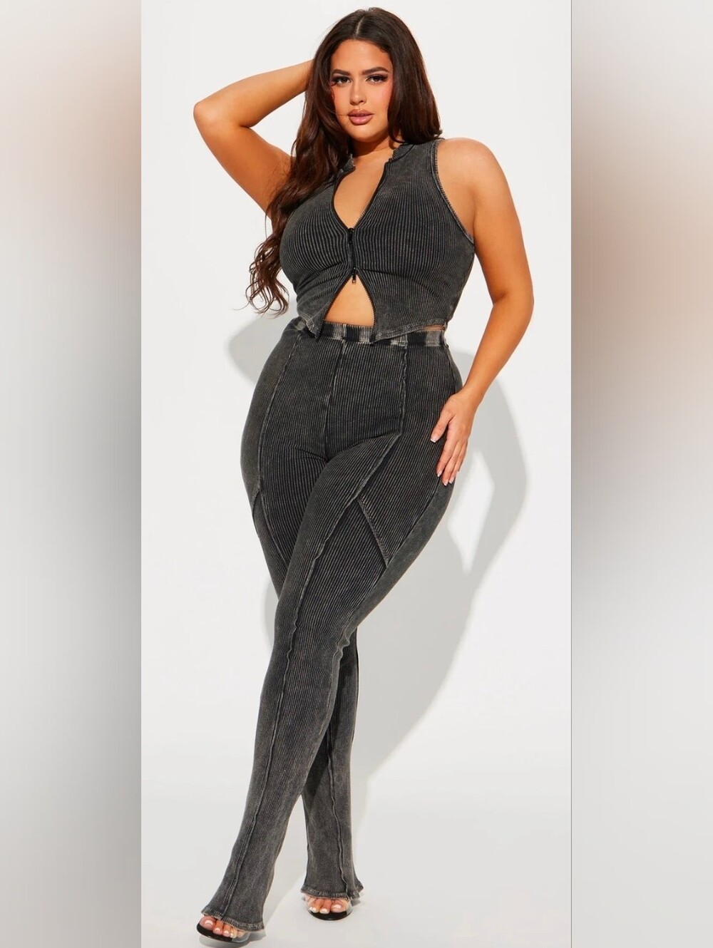 Fashion Nova New Times Ribbed Legging Set 2X Black Acid Wash NWT Y2K Athleisure